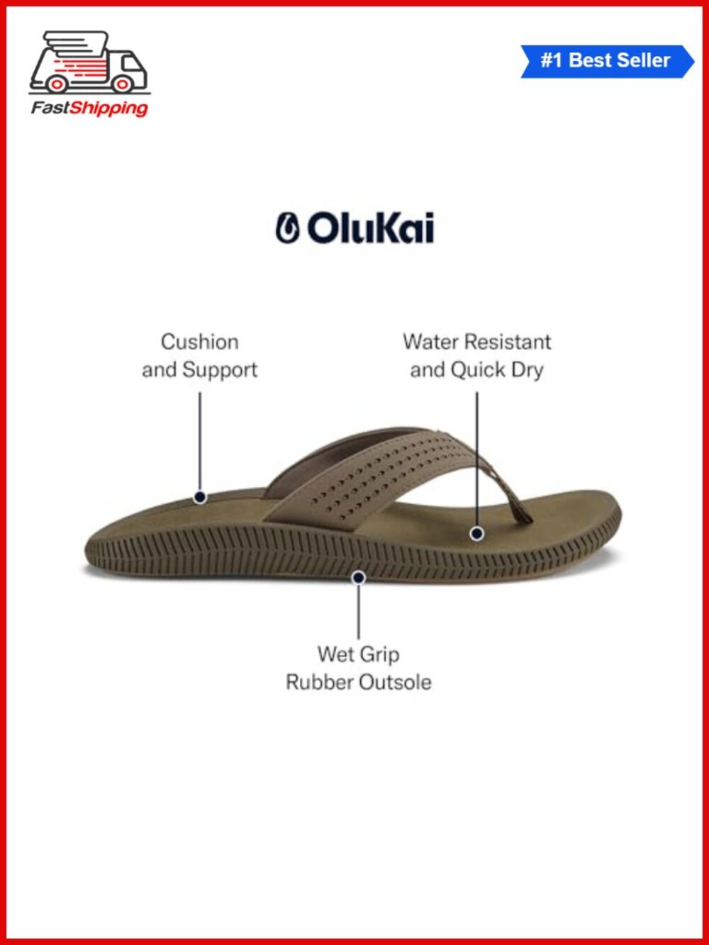 ✨ OluKai Ulele Men's Water Resistant Beach Flip Flop Sandals - Picture 2 of 6